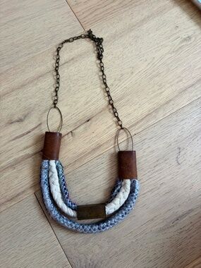 Organic Cotton, Leather and Metal handmade necklace